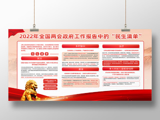 红色简约2022年全国两会政府工作报告中的民生清单两会展板